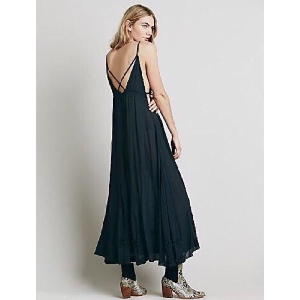 RARE Vtg NWT Free People Gray Lace Crochet Maxi Slip Dress | Whimsigoth Boho M - Picture 6 of 16